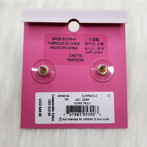 Kate Spade Yours Truly Pave Heart Studs Clear Rose Gold Earrings - Picture 7 of 8